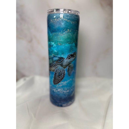#228 Hand Painted Ocean with Turtle on 30oz Tumbler