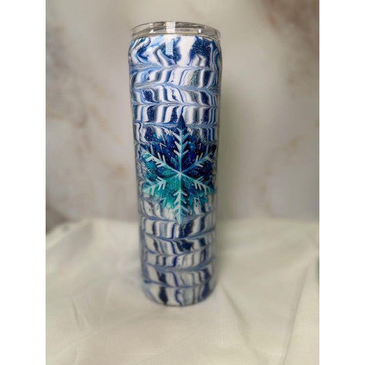 #230 Blue and White Angel Swirl with Snowflake Design on 30oz Tumbler