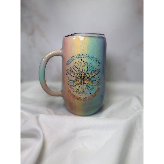 #236 Hand Painted Pastel Swirls with Dragon Fly Design on 16oz Coffee or Tea Mug
