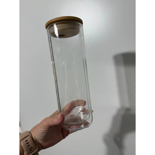 Ocean and Sand Snow Globe 25oz Glass Tumbler with Bamboo Lid