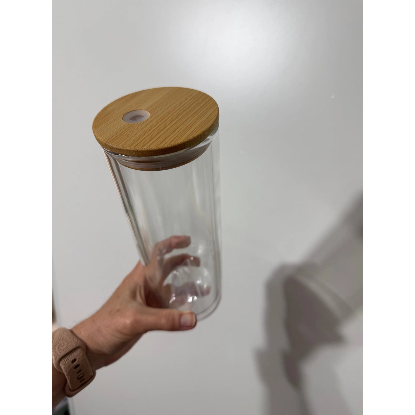 Ocean and Sand Snow Globe 25oz Glass Tumbler with Bamboo Lid