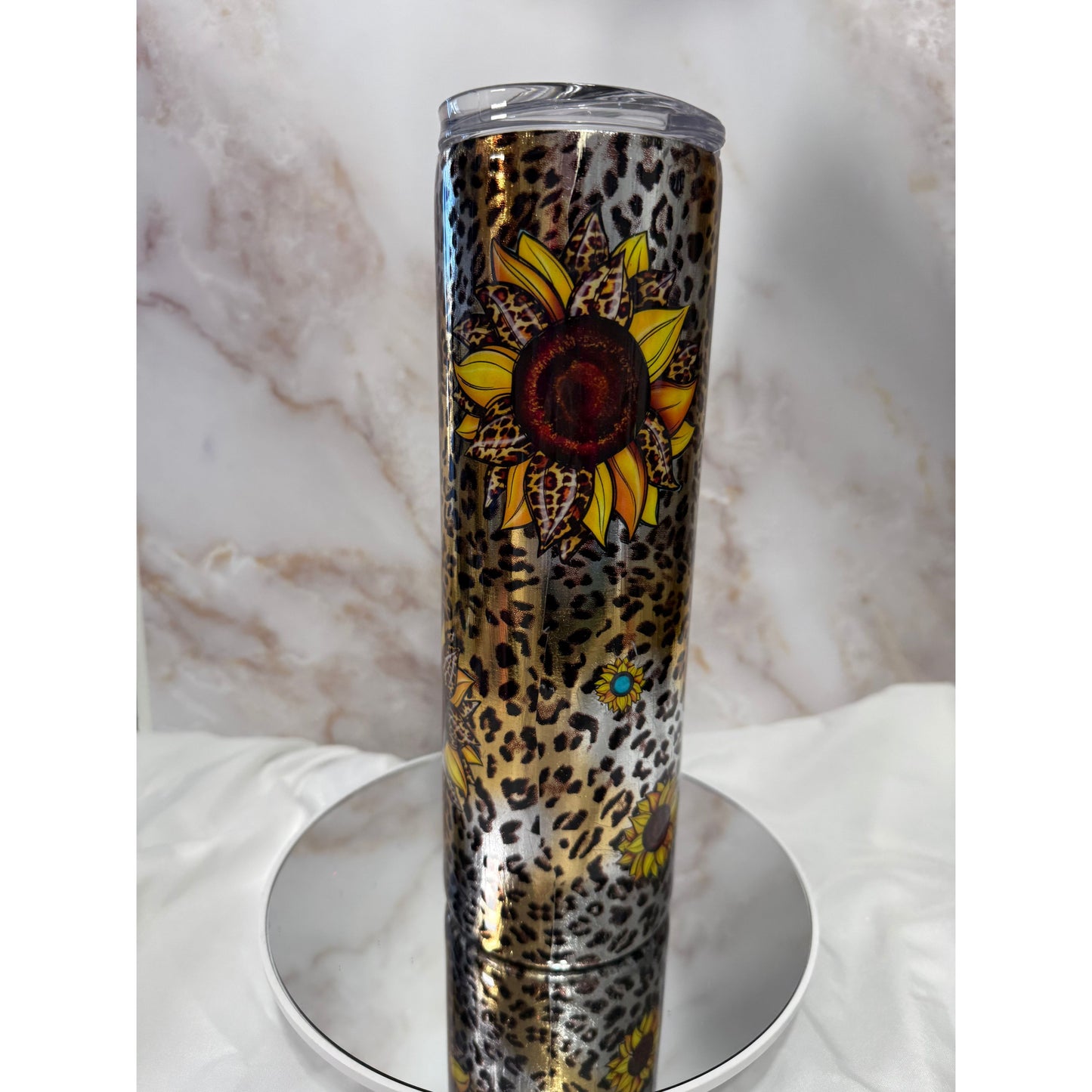 Cheeta Foil Design With Sunflowers on Stainless Steel 30oz Tumbler