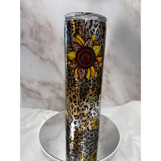 Cheeta Foil Design With Sunflowers on Stainless Steel 30oz Tumbler