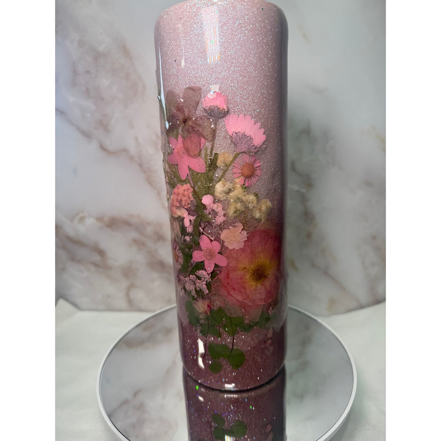 Dried Flower and Ombre Glitter on Stainless Steel 30oz Tumbler