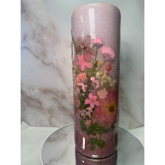 Dried Flower and Ombre Glitter on Stainless Steel 30oz Tumbler