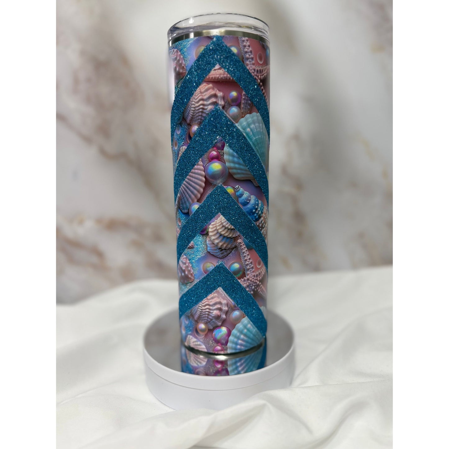 Shell and Pearl Glitter Swirl Tumbler