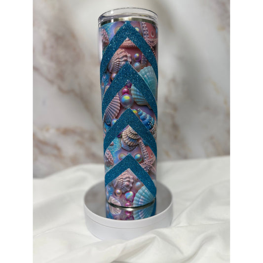 Shell and Pearl Glitter Swirl Tumbler