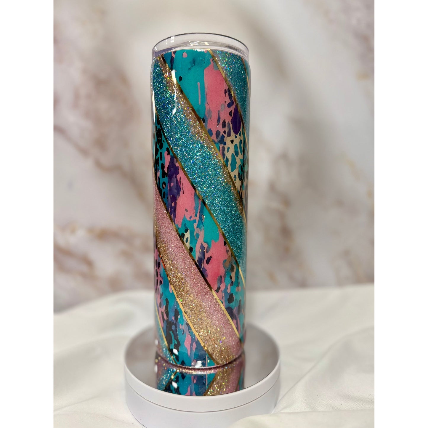 #330 Pink and Aqua Ombre Twisted Glitter and Vinyl on 30oz Tumbler