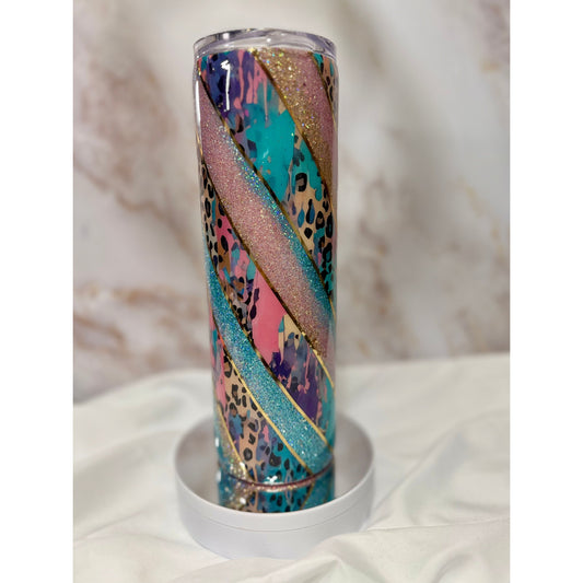 #330 Pink and Aqua Ombre Twisted Glitter and Vinyl on 30oz Tumbler