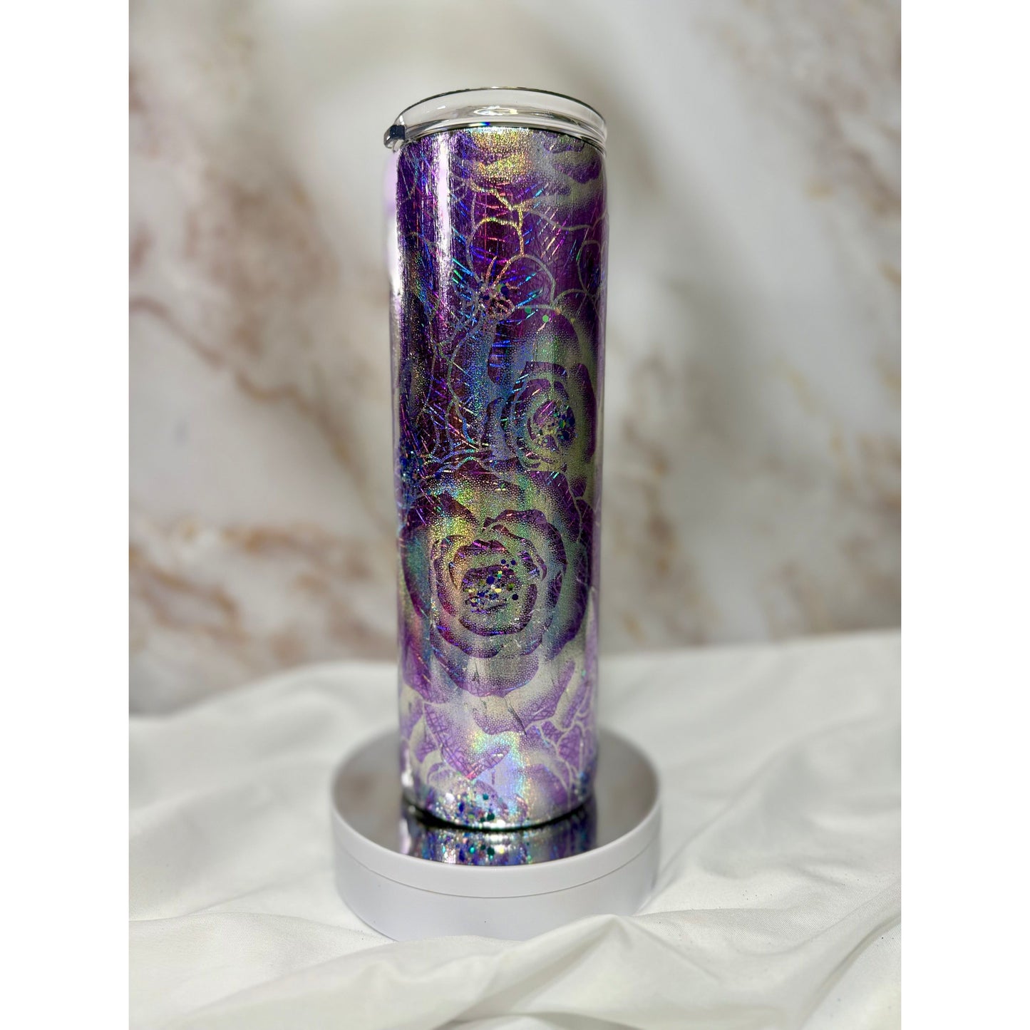 Purple Double Foil Rose 30oz Skinny Straight Tumbler