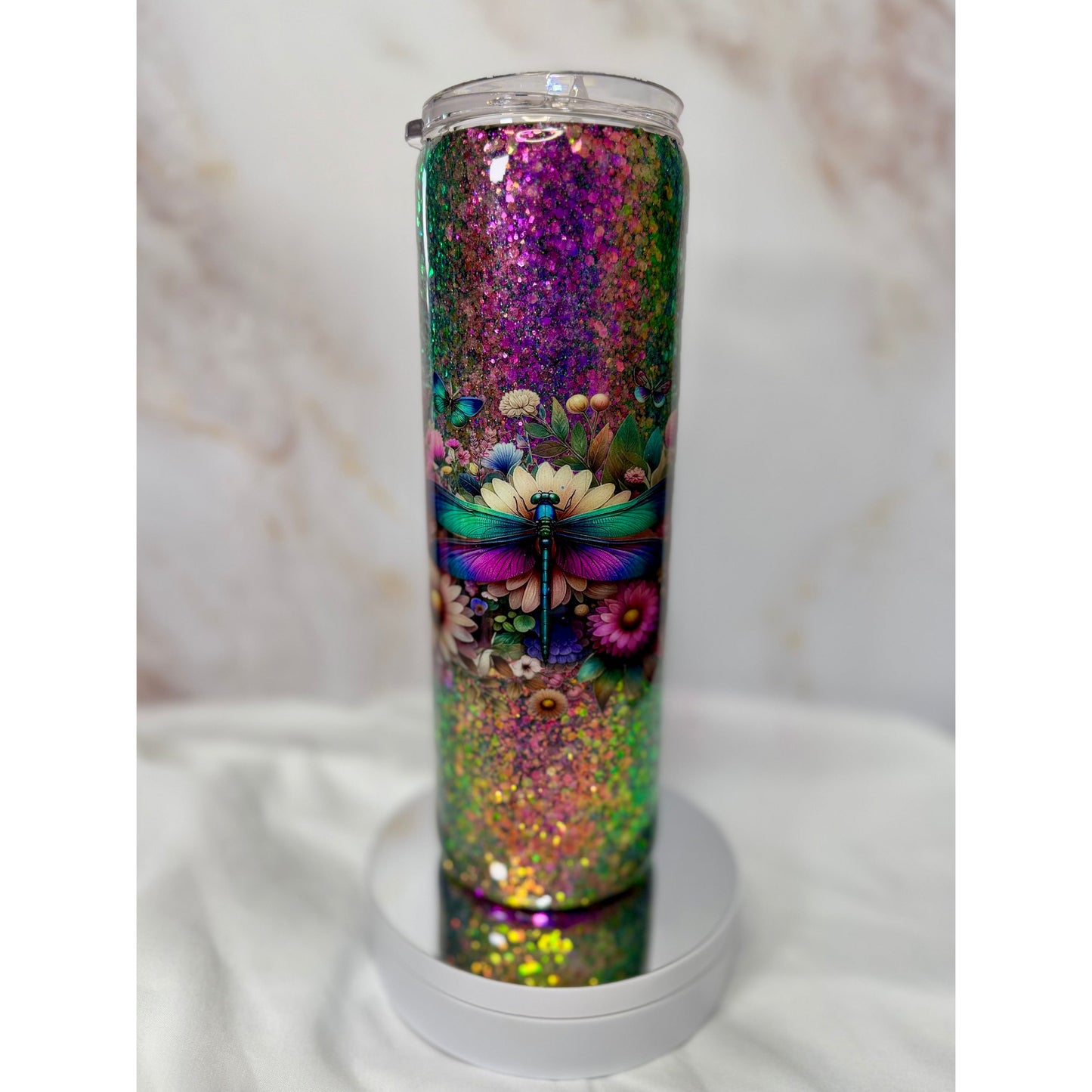 #315 Glitter Dragon Fly Design on 30oz Skinny Tumbler