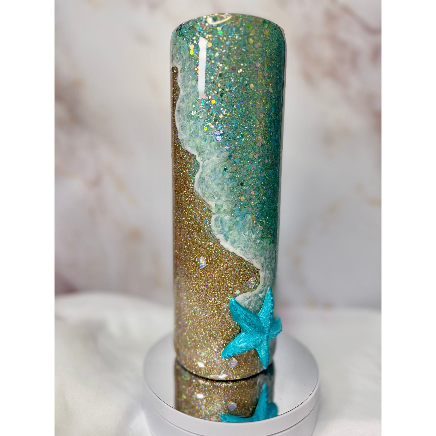 Vertical Gold and Aqua Glitter Beach Tumbler