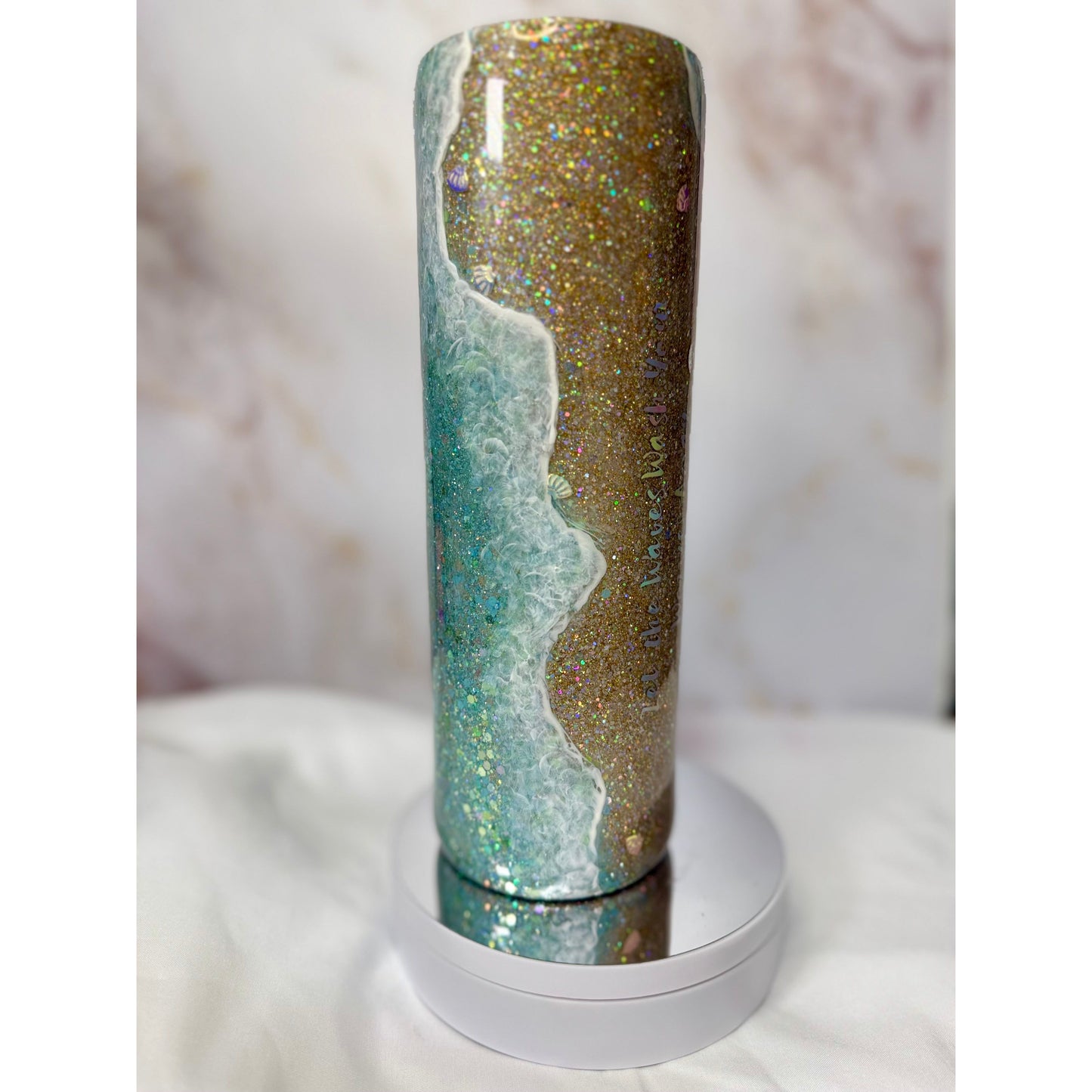 Vertical Gold and Aqua Glitter Beach Tumbler