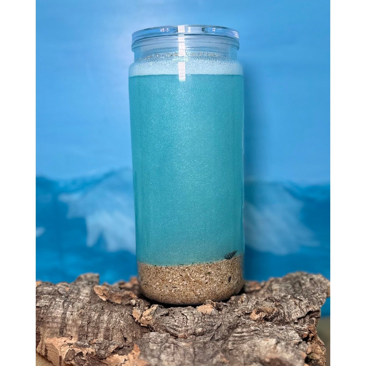 Ocean and Sand 16oz Snow Globe Acrylic Tumbler with clear Lid