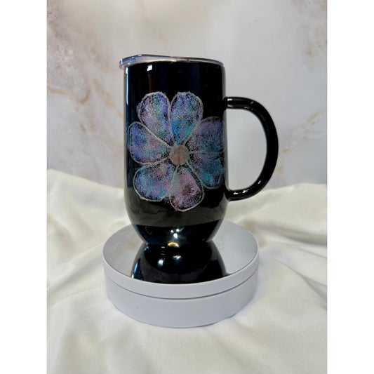 #528 Black Holographic Shimmer Flowers on 16oz Tumbler