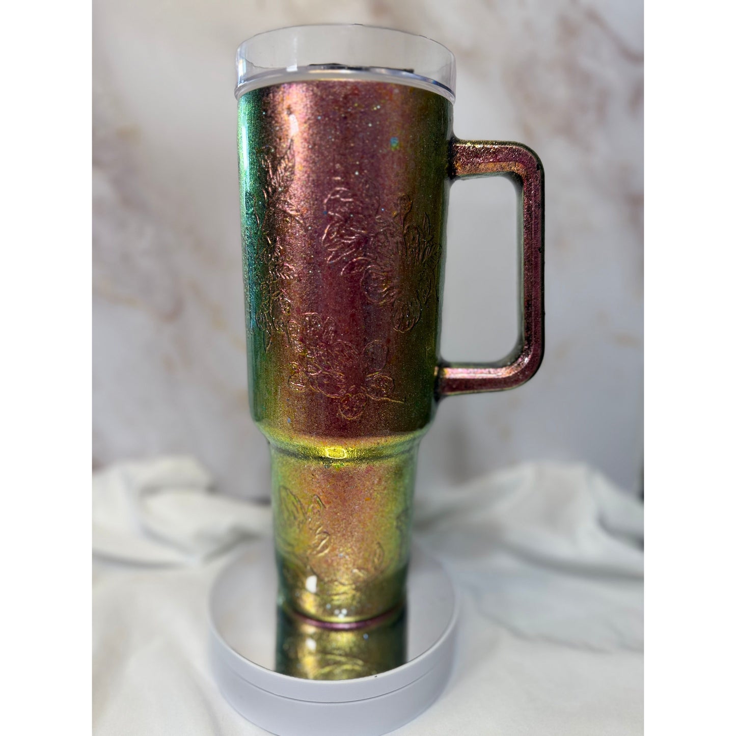#507 Sparkly Chameleon Flower 40oz Stainless Steel Tumbler