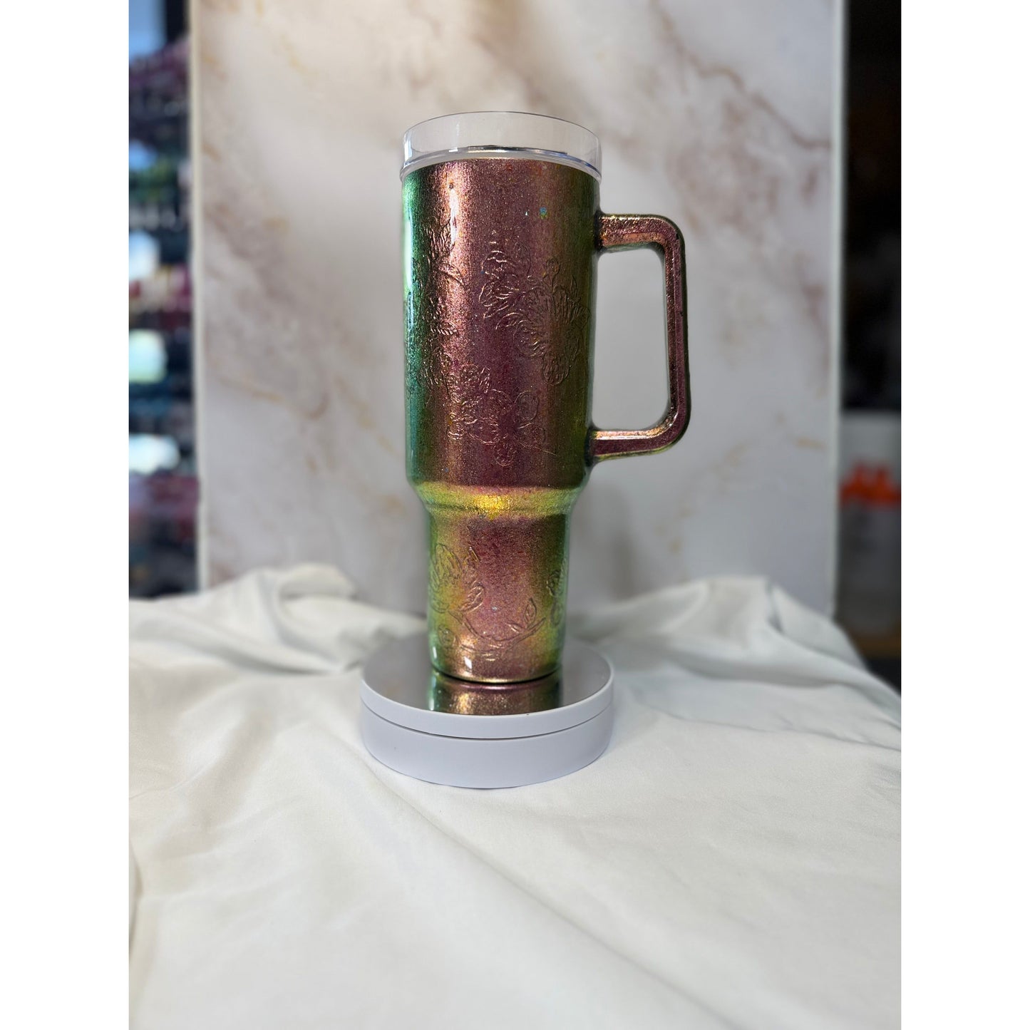 #507 Sparkly Chameleon Flower 40oz Stainless Steel Tumbler