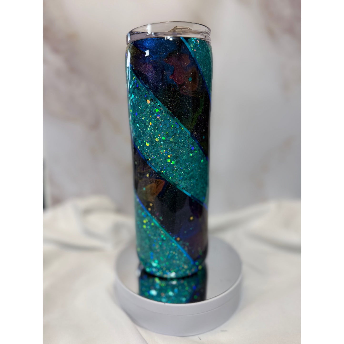 #516 Teal Glitter and Ink Drop Swirl 20oz Tumbler