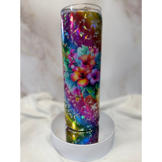 #517 Double Foil Rainbow Vine with Tropical Flower 20oz Tumbler