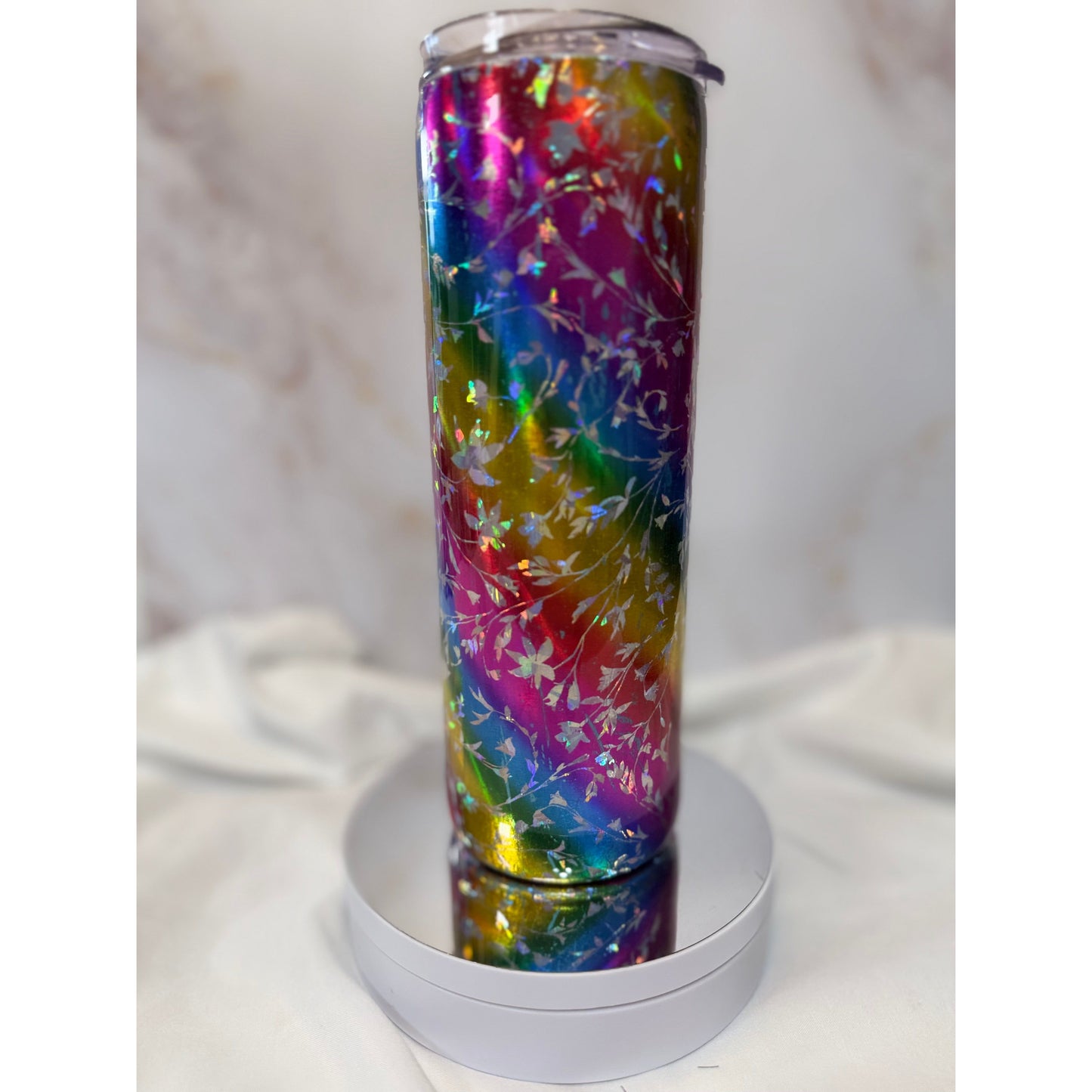 #517 Double Foil Rainbow Vine with Tropical Flower 20oz Tumbler
