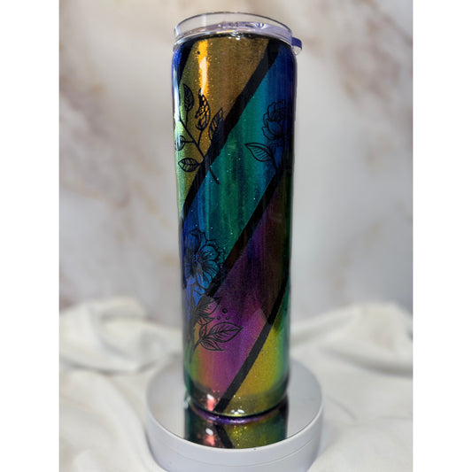 #522 Crystal ColorShift Chrome Swirl with Flowers 30 oz Tumbler