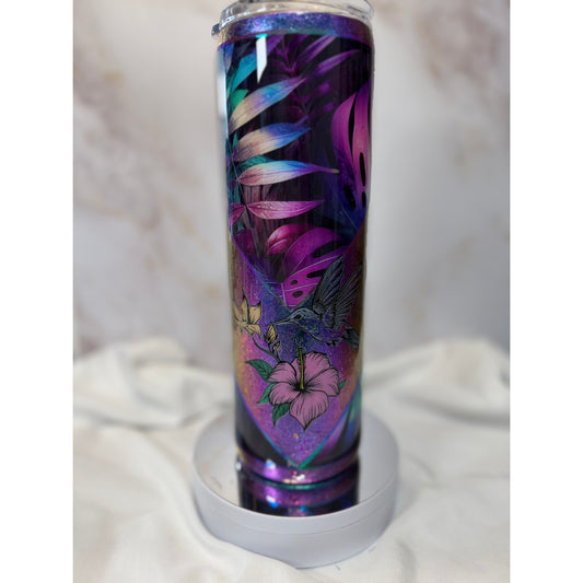 #524 Monstera Aqua and Purple Foil VSplit Tumbler