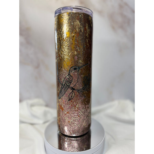 #525 Bronze Foil Flake Sunflower Hummingbird Tumbler