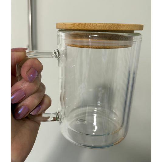 Ocean and Sand Snow Globe 15oz Glass Coffee Mug with Bamboo Lid and Straw