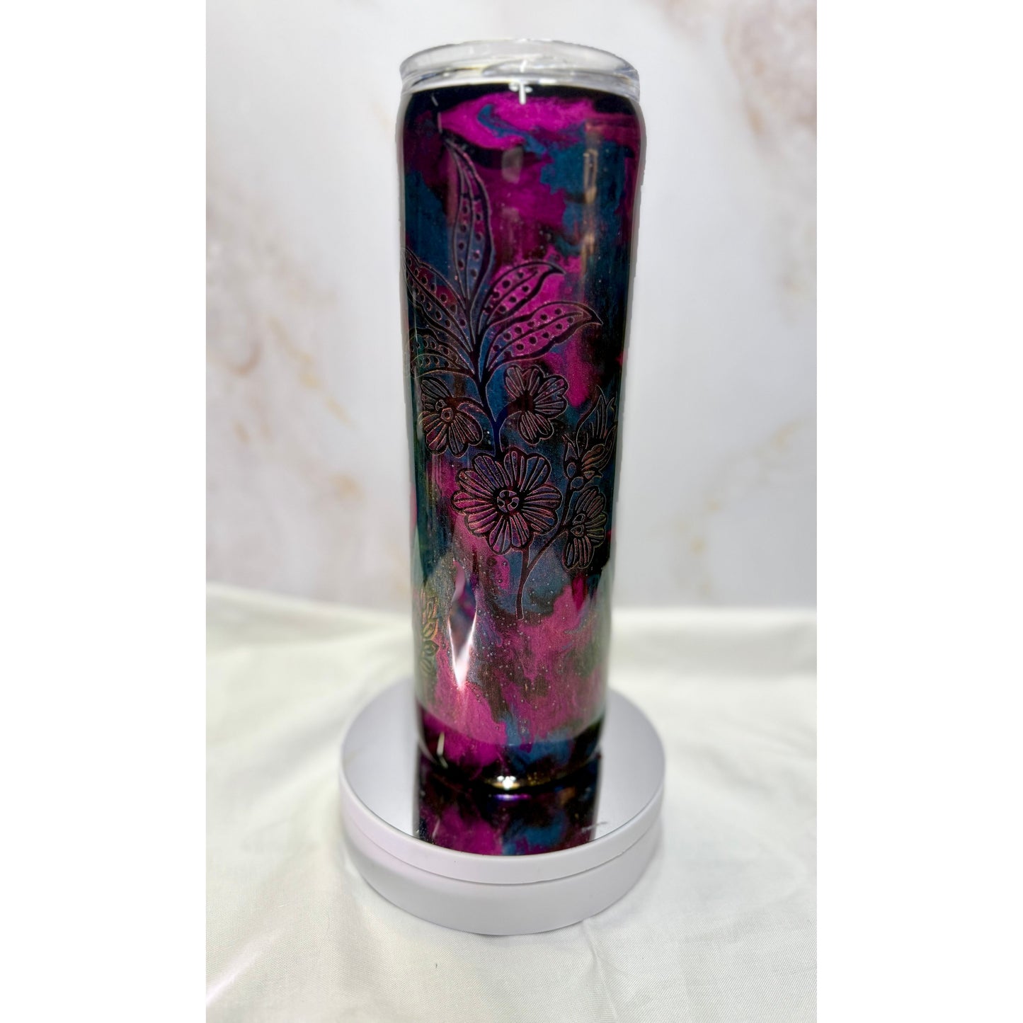 #607 Blue and Pink - 30 oz Ink an 3D Floral Overlay Tumbler