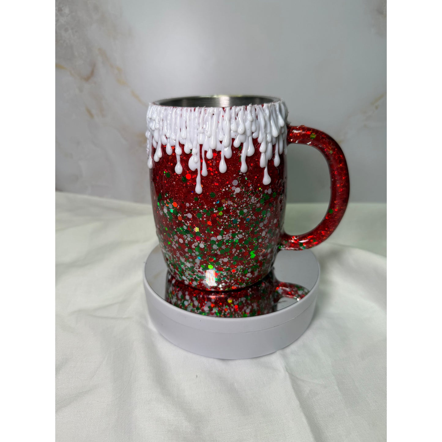 #610 Holiday Glitter Candle Coffee Cup 14oz Stainless