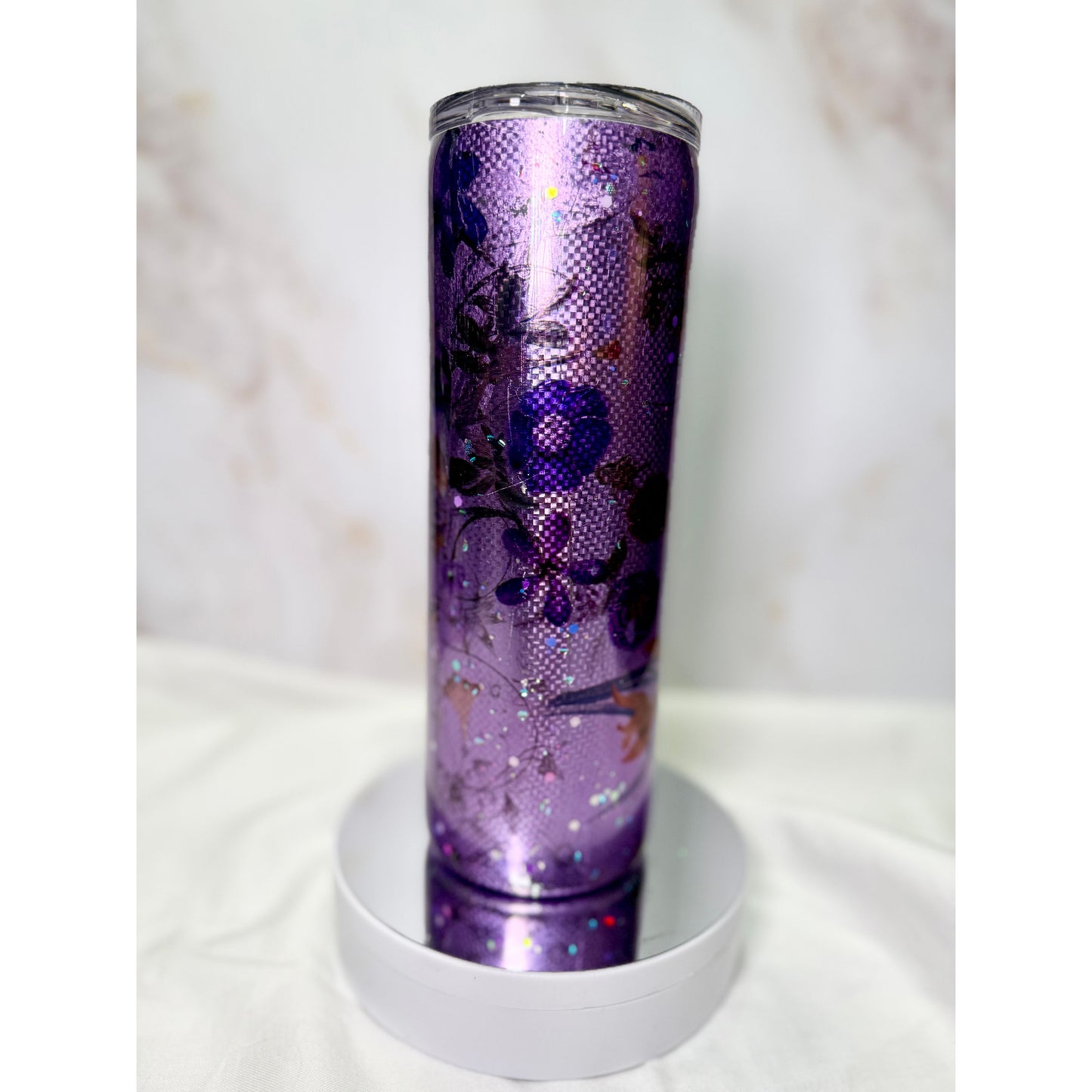 #626 Lavender Mesh and Flower Overlay Foil Design on 20oz Stainless Tumbler