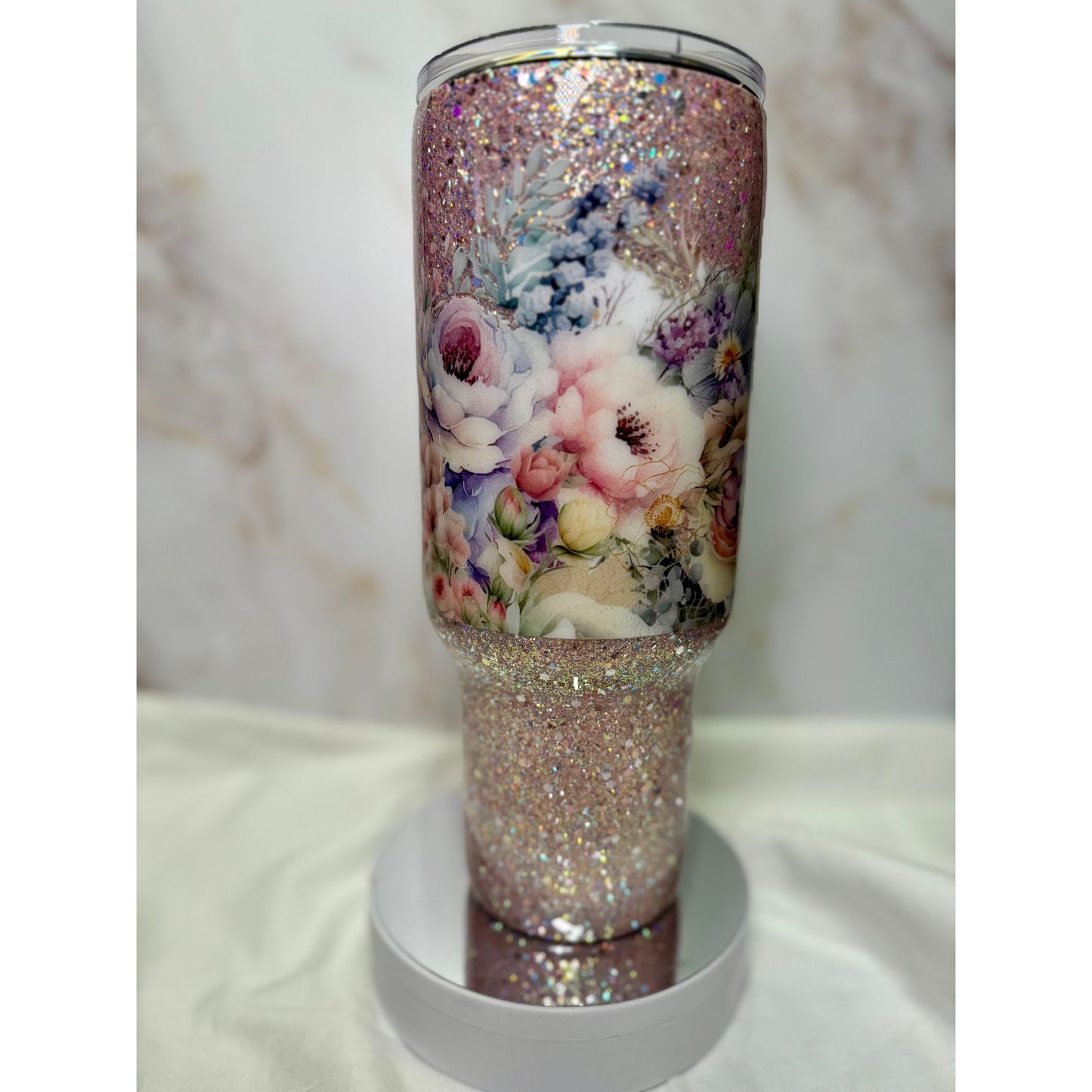 #630 Floral Wrap Around on a Gorgeous Glitter 40oz Stainless Tumbler