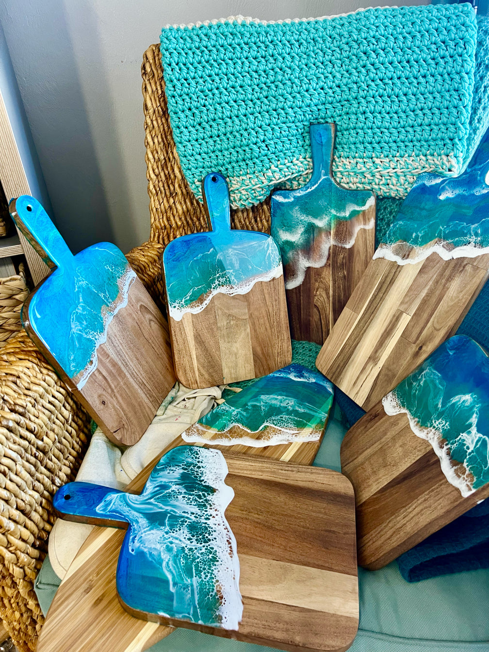 Resin Ocean Art on Wood Trays and Cutting Boards – Beth's Resin Art By ...