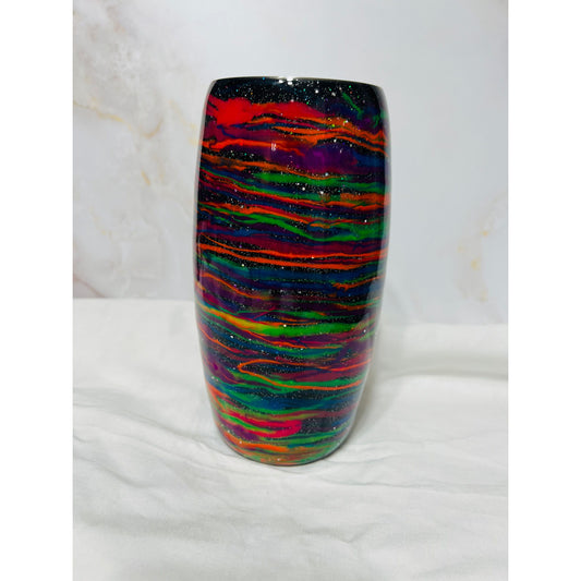 #96 Neon and Glitter base String Design on 25 oz Stainless Tumbler