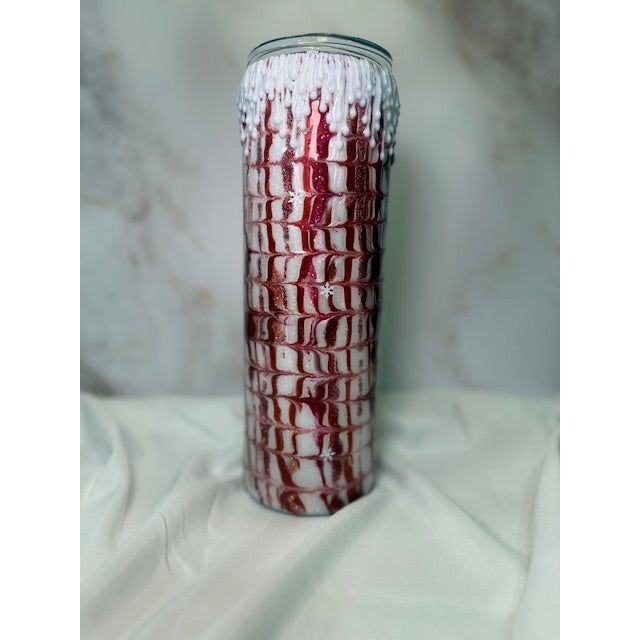 #229 Peppermint Angel Swirl with Snowflakes and White Drip on 30oz Tumbler