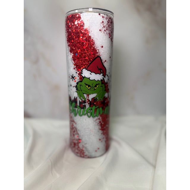 #232 Red and White Swirl with Green Guy on 30oz Tumbler