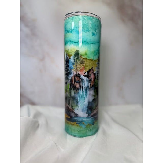 #235 Hand Painted Base with Waterfalls Scene on 30oz Tumbler