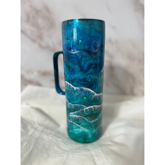 Aqua Ocean with Waves on 30 oz Handled Skinny Tumbler