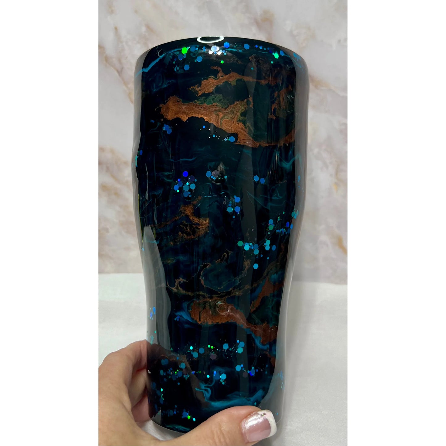 #118 Copper and Teal Galaxy 30 oz Modern Curve Stainless Steel Tumbler