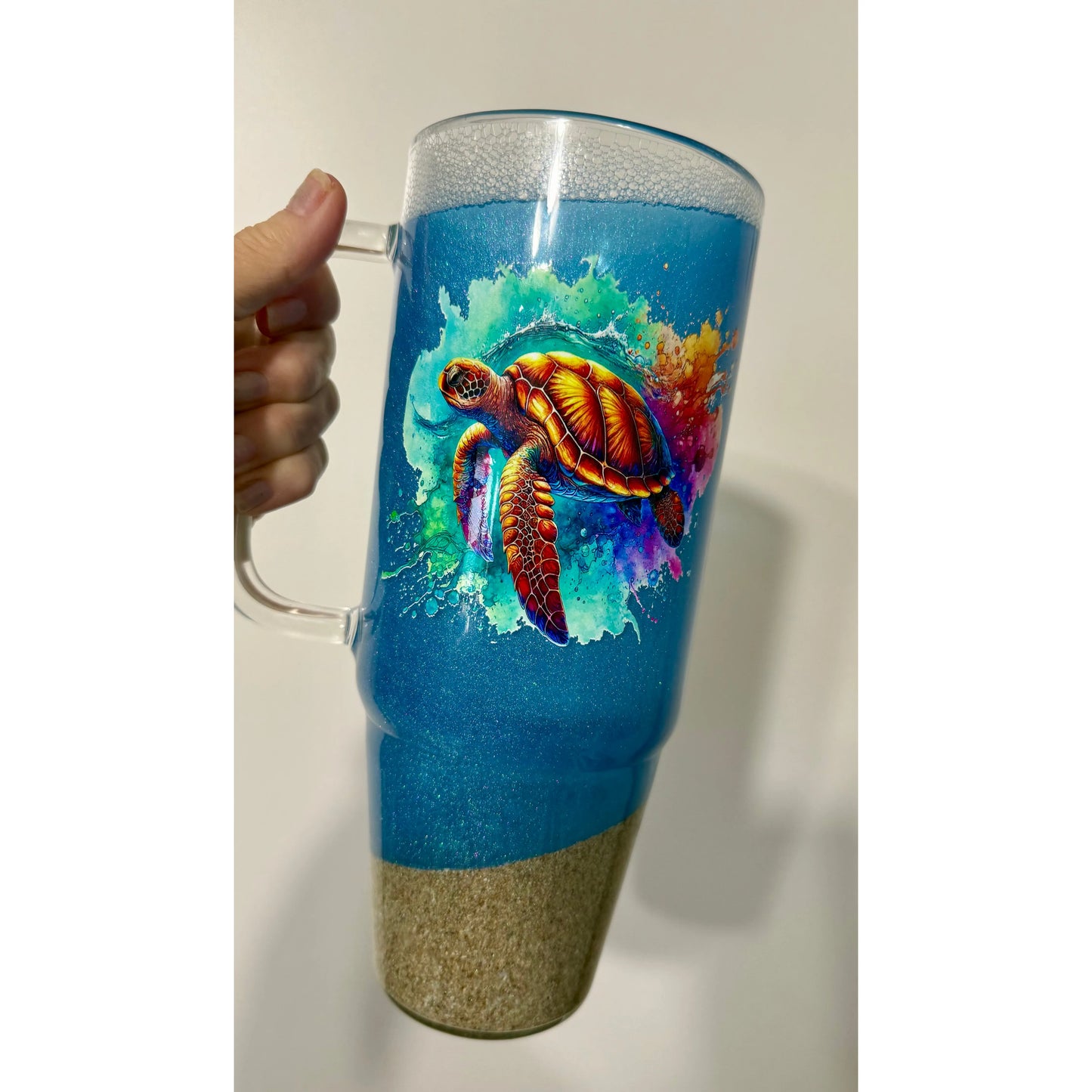 Ocean and Sand 40oz Glass Snow Globe Tumbler with Bamboo Lid