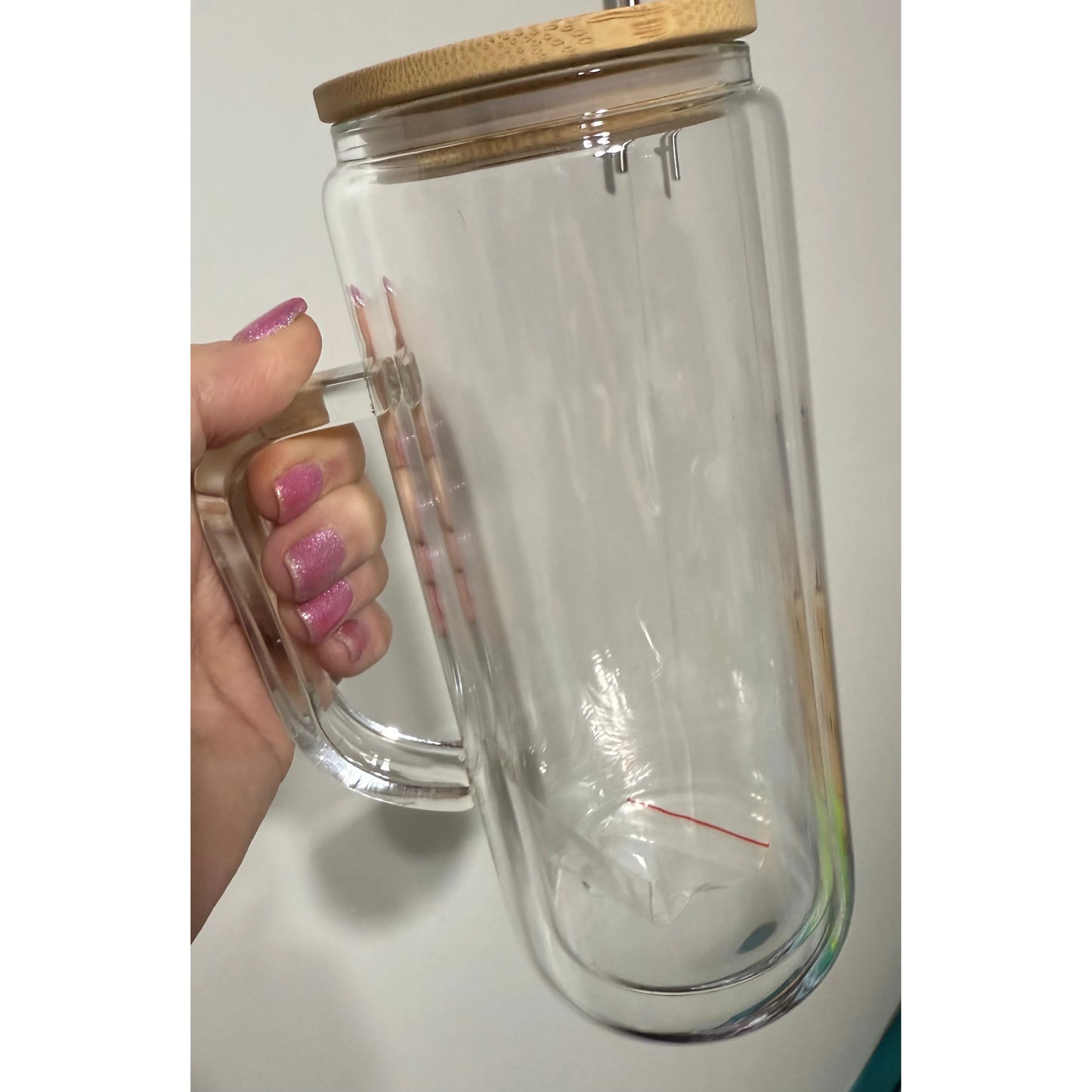 Glitter Snow Globe 20oz Glass Tumbler with Handle