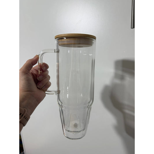 Ocean and Sand 40oz Glass Snow Globe Tumbler with Bamboo Lid