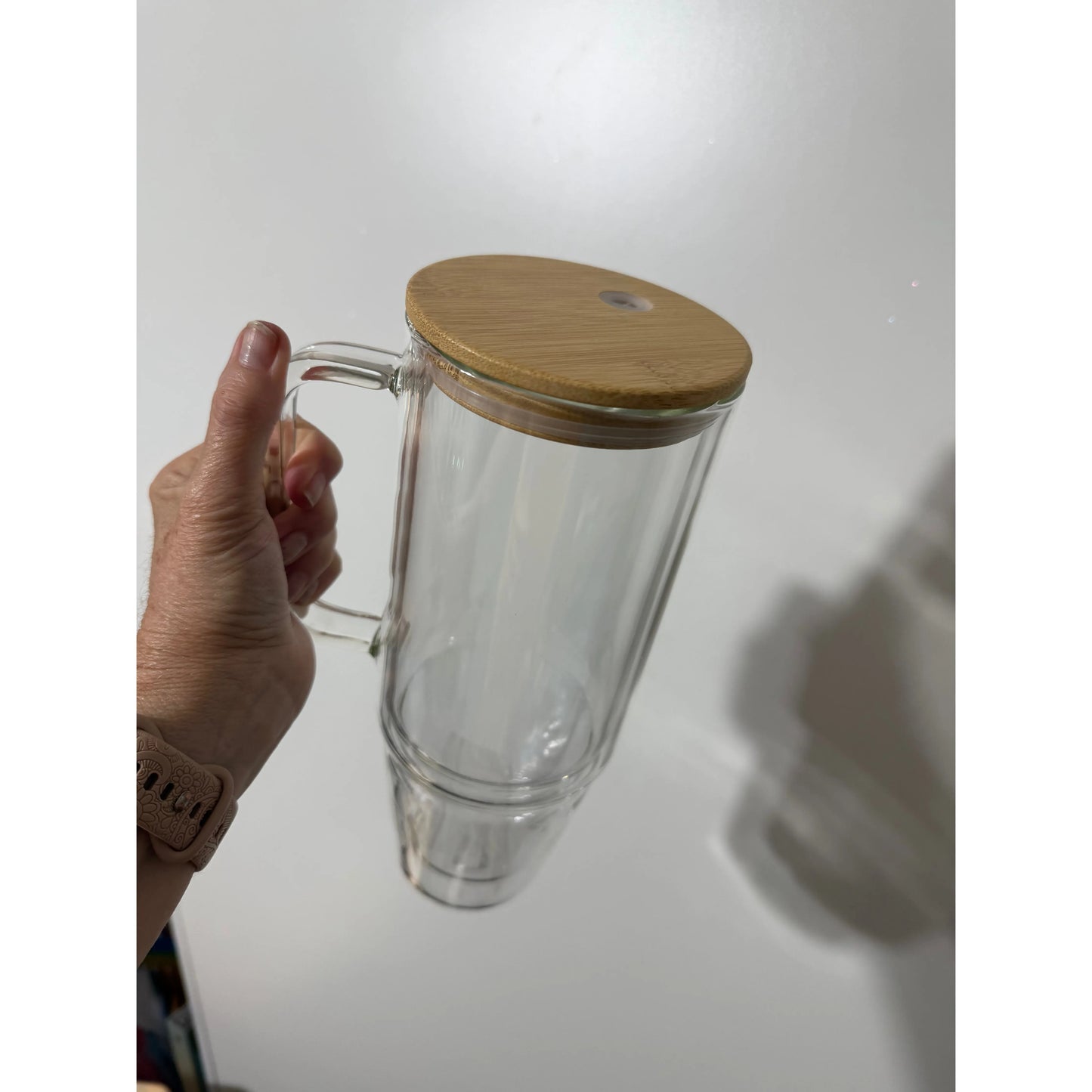 Ocean and Sand 40oz Glass Snow Globe Tumbler with Bamboo Lid