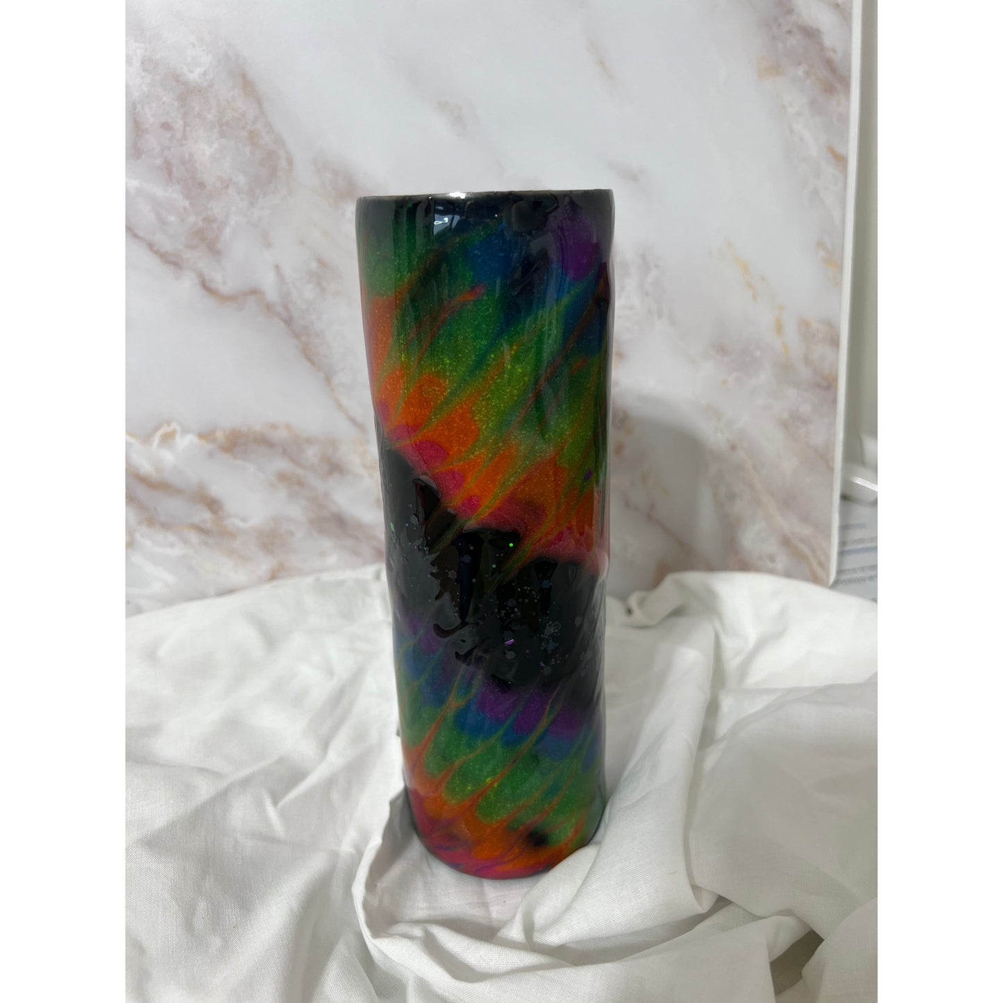 Rainbow Neon Glow Stinger on 30 oz Stainless Steel Tumbler