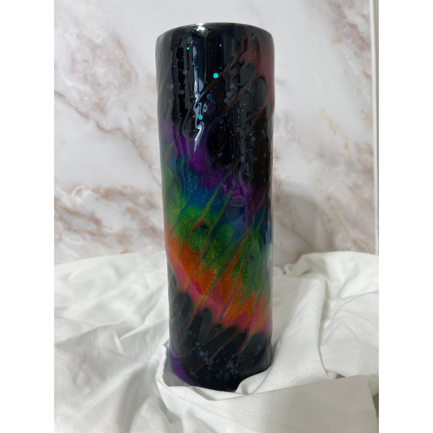 Rainbow Neon Glow Stinger on 30 oz Stainless Steel Tumbler