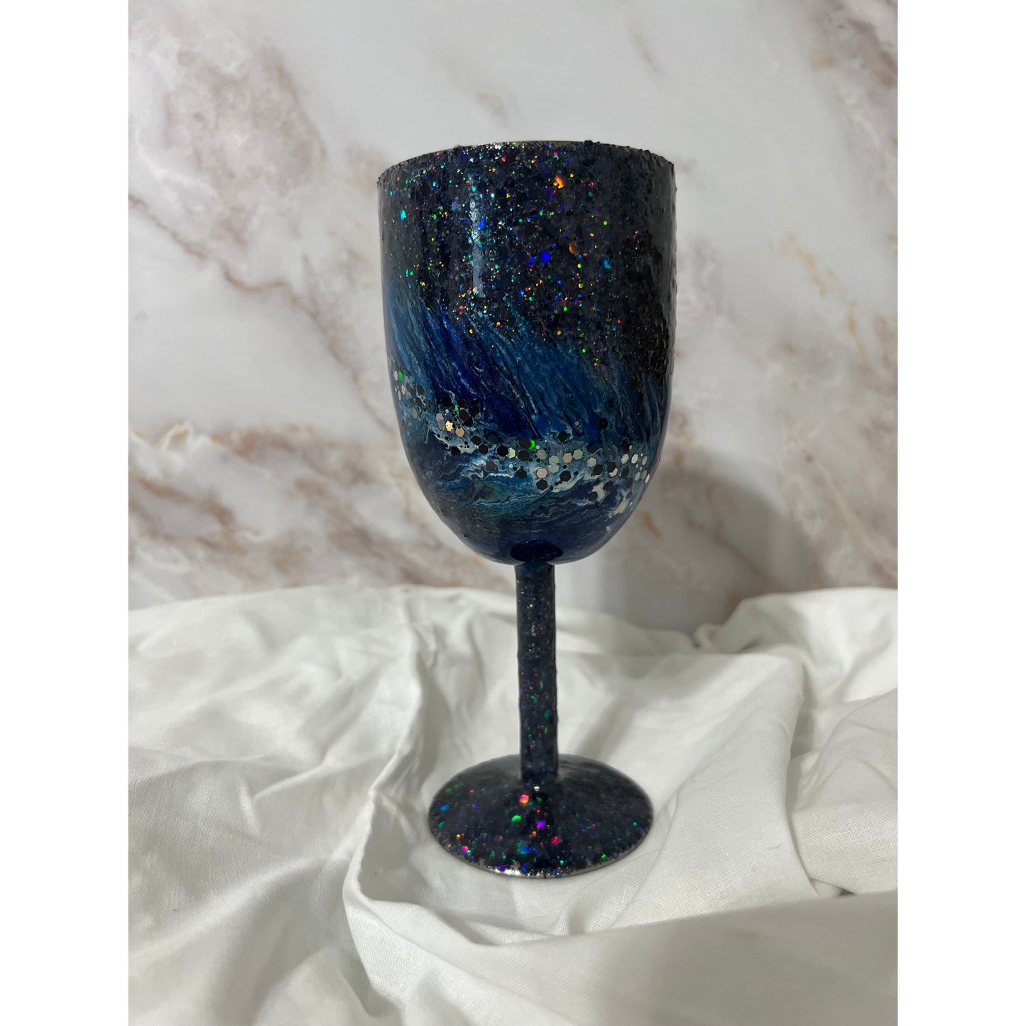 Blue Feather Design on Stainless Steel 10 oz Wine Cup