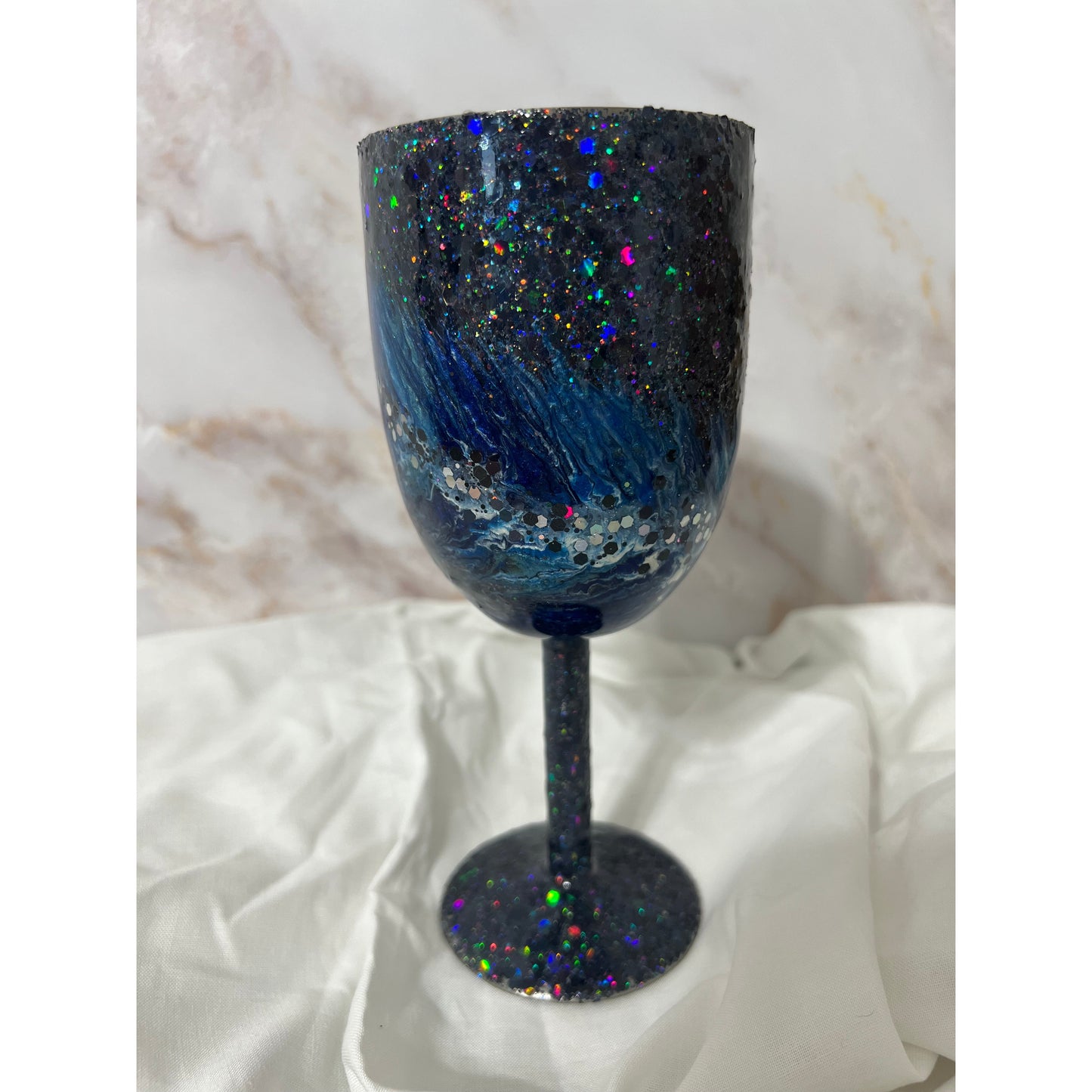 Blue Feather Design on Stainless Steel 10 oz Wine Cup