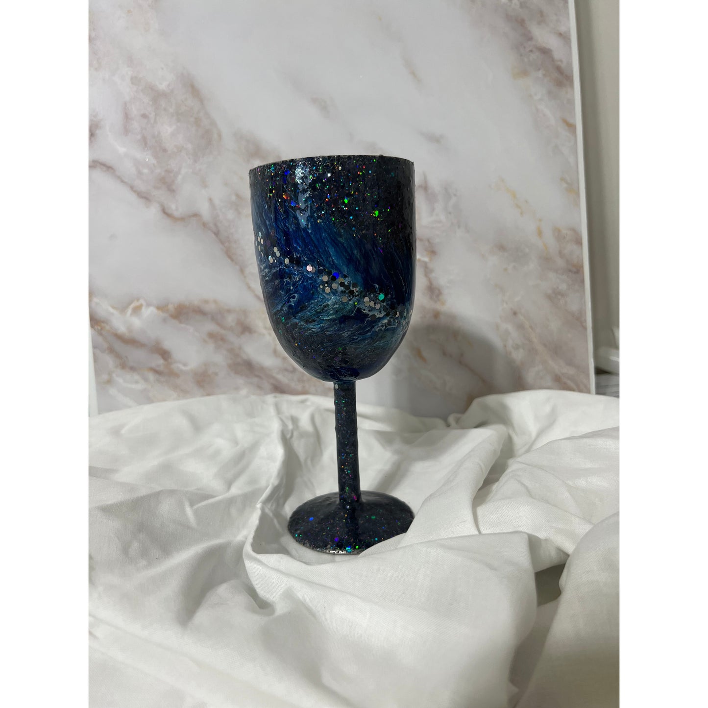 Blue Feather Design on Stainless Steel 10 oz Wine Cup