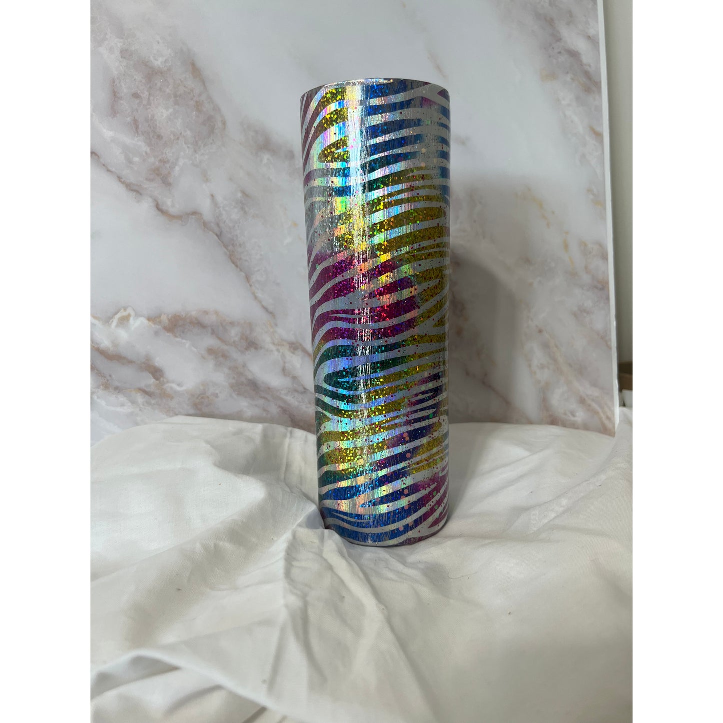 Sparkly Rainbow Zebra Tumbler