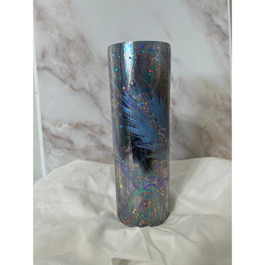 Chameleon Pigment Feather and Foil Design on 30 oz Stainless Steel Tumbler